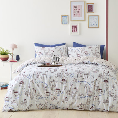 Fusion Coffee Club Cotton Blend Geometric Duvet Cover Set with Pillowcases