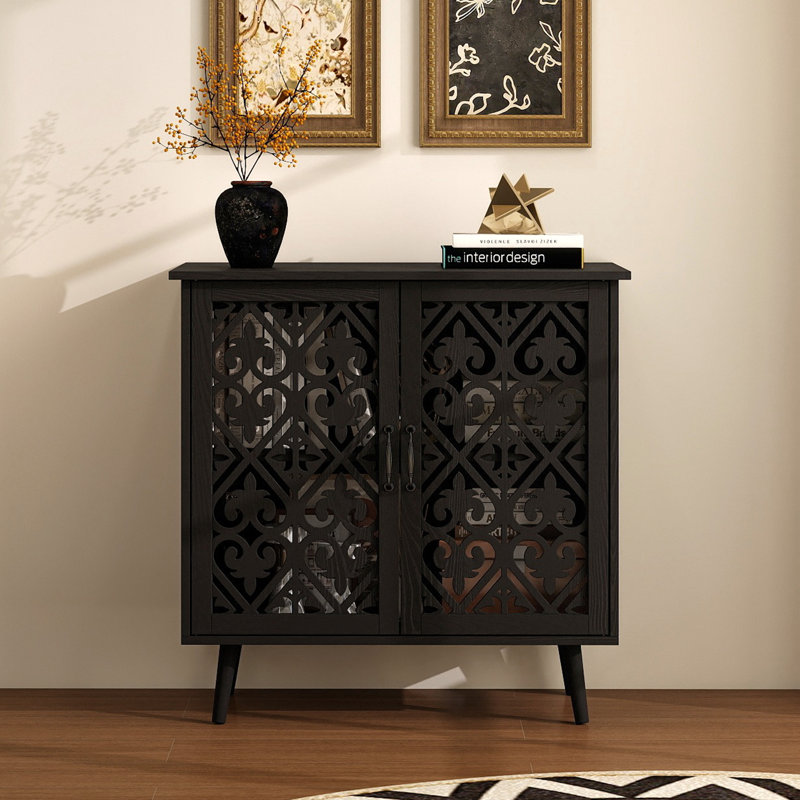 Vintage Heart Carved Accent Cabinet with Storage, Farmhouse Coffee Bar Cabinet with Adjustable Shelf for Entryway, Living Room & Dining Area