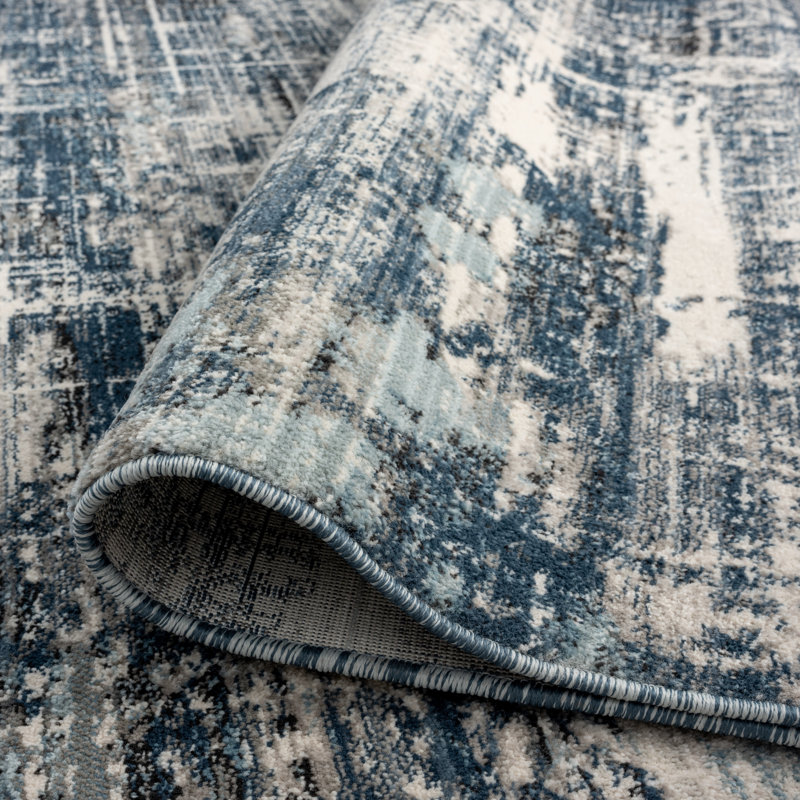 Abstract Area Rug in Blue/Gray/Charcoal, Runner 2'6" x 8'