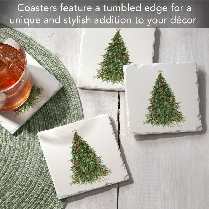 O Christmas Tree Multicolor Tumbled Tile Coasters Set of 4