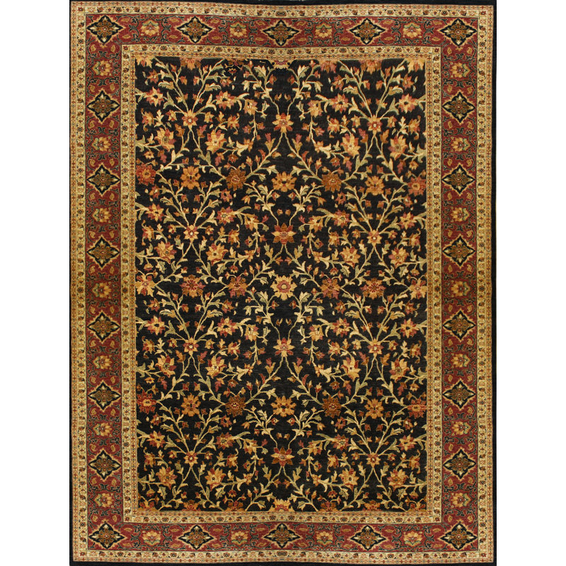Wool Oriental Area Rug in Black, Rectangle 12' x 24'