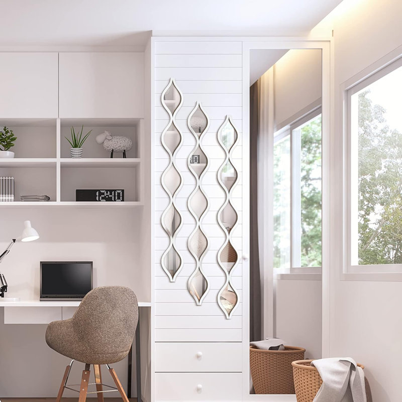 6 Pcs Acrylic Teardrop Mirror Decor,Silver Edge, Silver