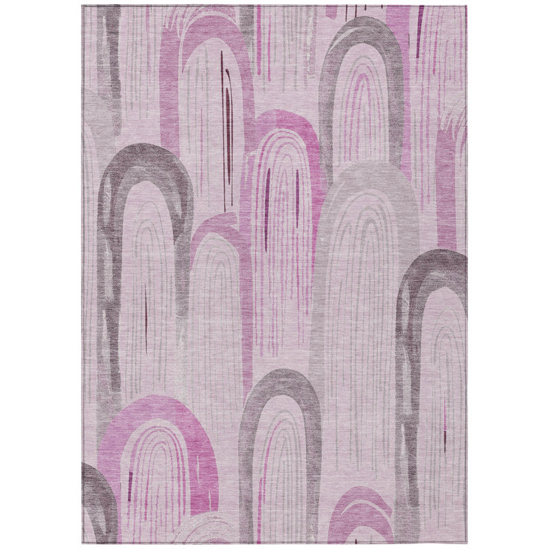 Geometric Red and Pink Synthetic 8' x 10' Washable Rug
