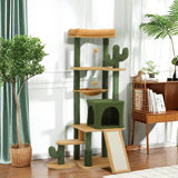 ?60In Cactus Cat Tree, Multi-Level Tall Cat Tower For Indoor Cats, Large Cat Condo For 2-3 Cats