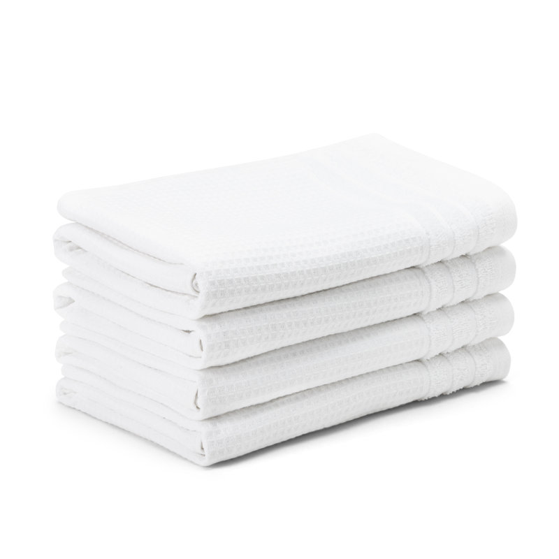 TOWN & COUNTRY BASICS 4-Piece Waffle Woven Terry Stripe Hand Towel Set, 20x30-Inch, 100% Cotton, Quick Dry, White