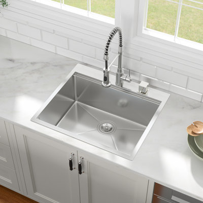 Lofeyo 25-In Stainless Steel Drop-in Workstation Kitchen Sink with Faucet Hole 25"x22"x10",Topmount Installation