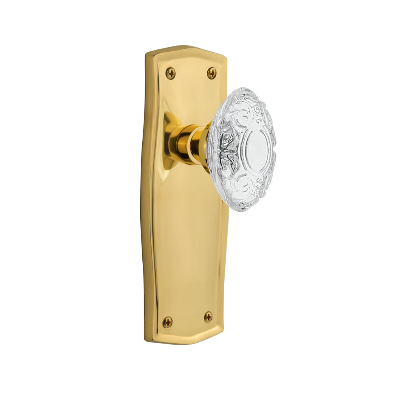 Plaque Prairie avec bouton victorien en cristal, 2 3/8 po, Laiton poli