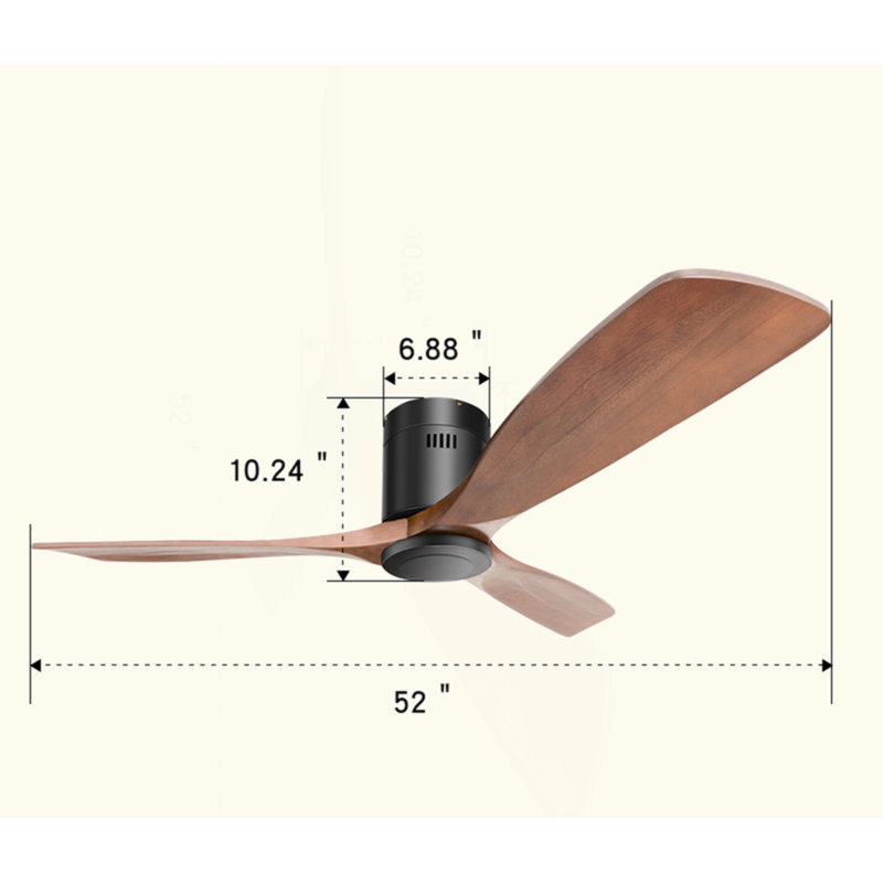 Ventilateur de plafond à profil bas 52 pouces DC 3 sculpté ventilateur de bois lame silencieuse télécommande du moteur sans lumière
