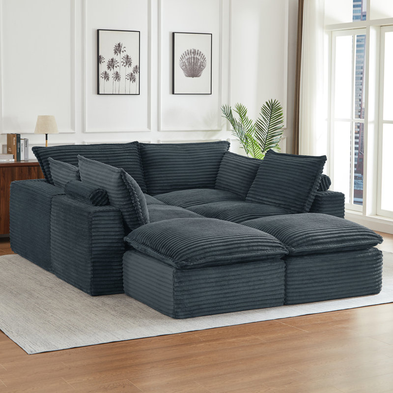 Canapés modulaires en nuage pour le salon, canapé convertible en U avec repose-pieds, Gris foncé