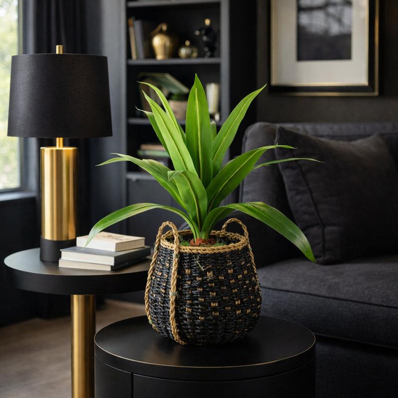 Boîte à fleurs verticale en métal noir 42 po Dracaena, 12, 42 po x 14 po
