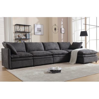 [VIDEO PROVIDED] Modern U-Shaped Sectional Sofa ,5-Seat Upholstered  Sofa Furniture,Sleeper Sofa Couch With Chaise Lounge For Living Room,Apartment,Dark Gray,Polyester