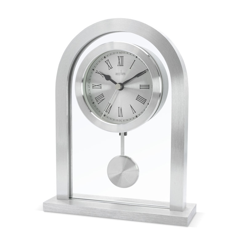 Acctim Bathgate Pendulum Mantel Clock Quartz Brushed Metal & Glass Floating Effect Energy Efficient Silver