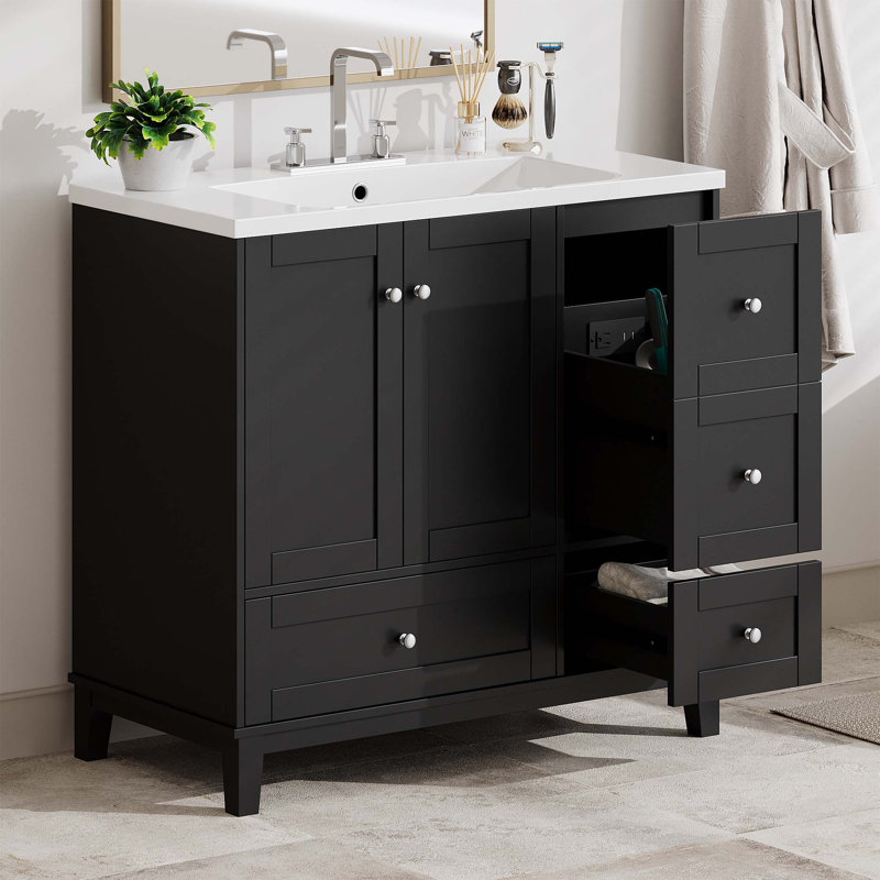 Armoire de salle de bain autoportante Florant, Noir