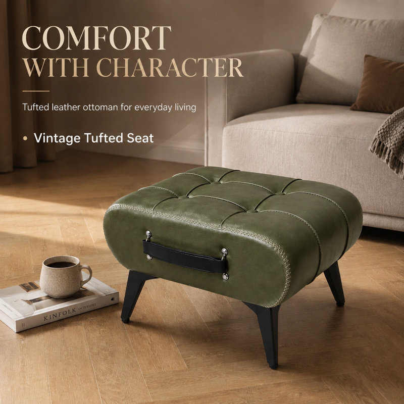 Tabouret en cuir de haute qualité, Vert
