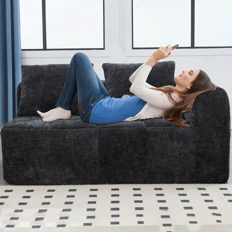 Canapé-lit en chenille confortable et confortable pour la détente et le style dans n'importe quelle pièce, Noir