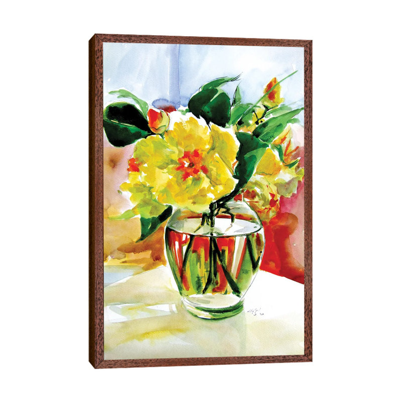 Still Life With Yellow Flowers by Anna Brigitta Kovacs - Painting on Canvas, 101.6cm H x 66.04cm W x 3.81cm D