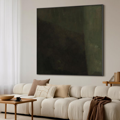Extra Large Wall Art Fabric Print - Dark Green Minimalist Abstract Artwork Decor for Living Room or Bedroom - "Frame Assembly Required (Unfinished Frame)"