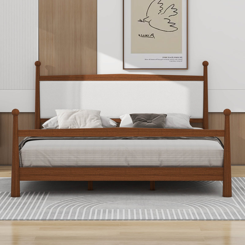 Base de lit tapissier Mid-Century avec tête de lit, Brun, Très grand