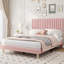 Structure de lit double avec tête de lit réglable, structure de lit pleine grandeur en velours, capitonnage à rainures verticales, lattes de bois robustes, aucun sommier requis, assemblage facile, rose-118103175-118103178