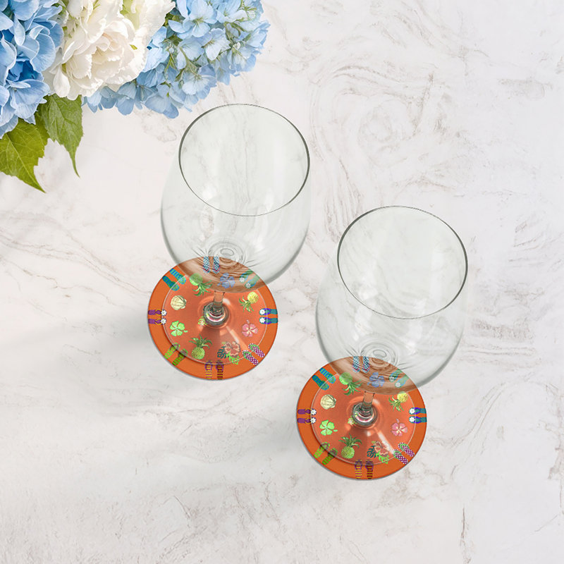 Hiver en Floride, sous-verres ronds en cuir végétalien orange, Orange