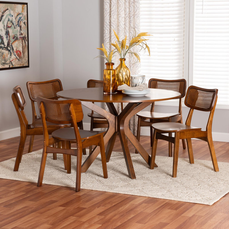 Branoon 6 - Person Pedestal Dining Set, Walnut, Walnut