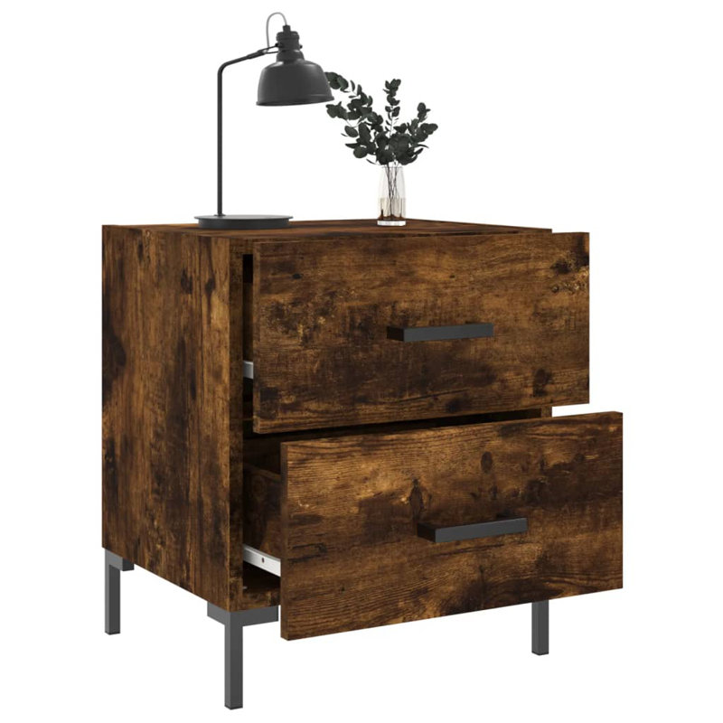 Ellayne 40 cm W Iron Bedside Table, Smoked Oak, Individual