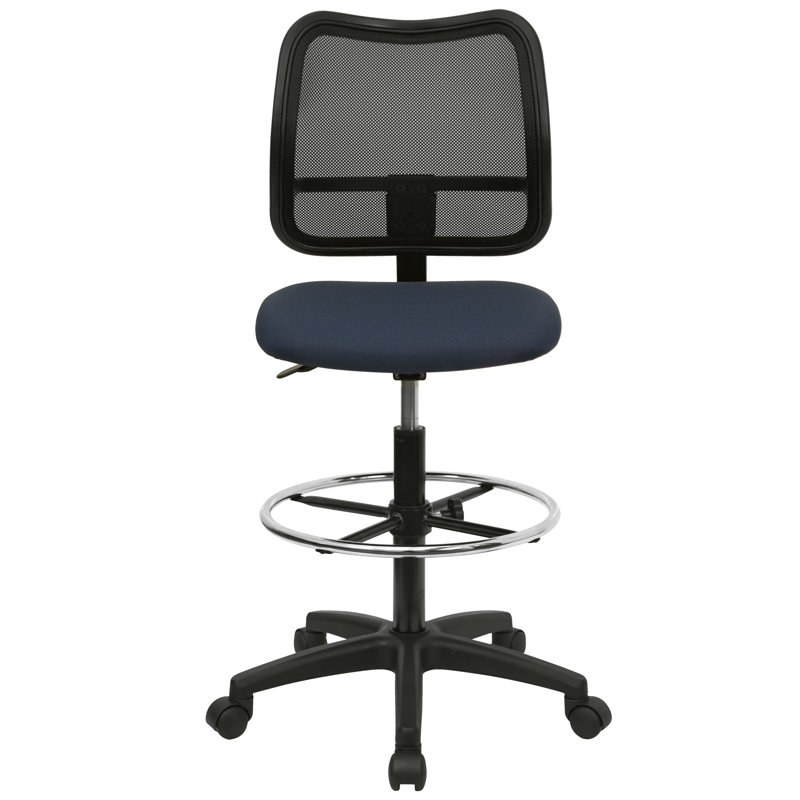  Chaise de dessinateur en maille à dossier moyen avec accoudoirs réglables, Bleu marine, Non inclus