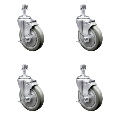 Polyurethane Wheel Swivel 12mm Threaded Stem Caster Set 2 Brakes