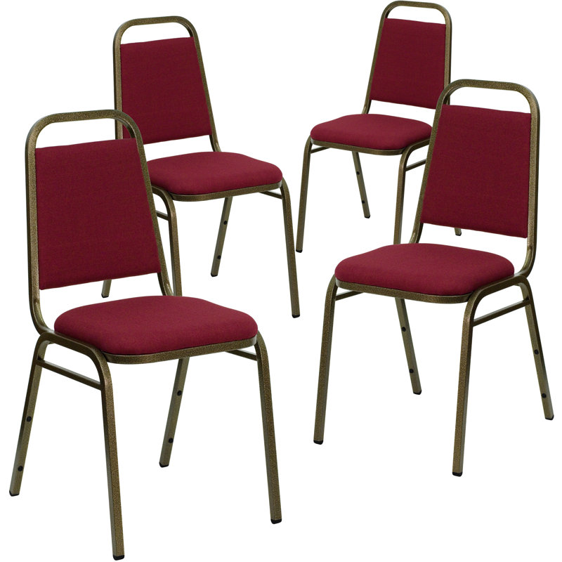 Hercules Series Burgundy Fabric Stacking Banquet Chair with Gold Vein Frame