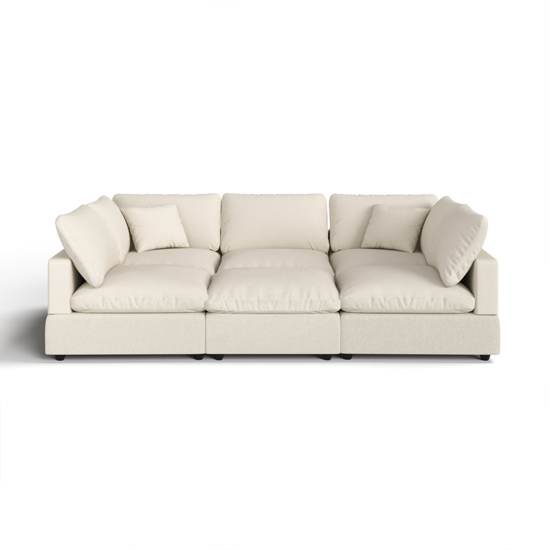 Upholstered Sofa, Cloud Couch Modular Sectional Sofa 6 Seater Couch Sofa Bed for Living Room Bedroom, Khaki