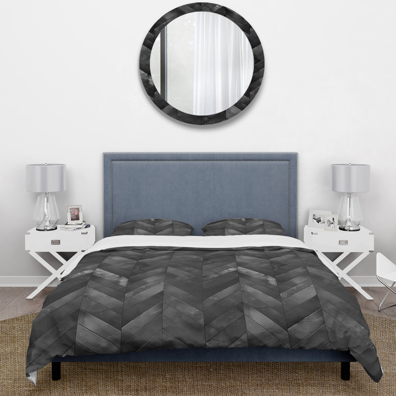 Ensemble de housse de couette à motif chevrons noir III, Housse de couette simple + 2 taies décoratives st
