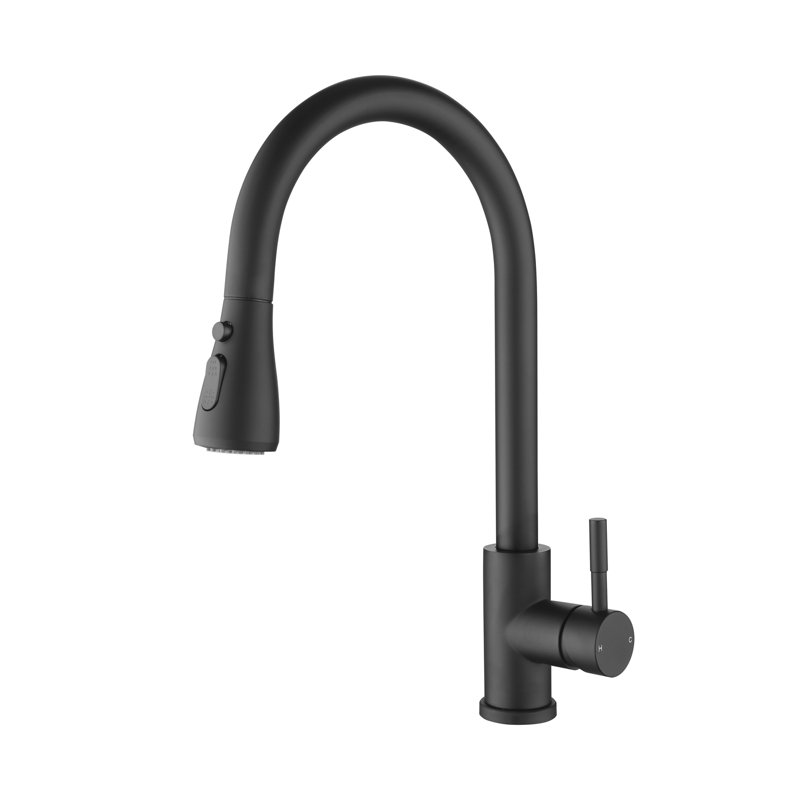 Robinet de cuisine avec douchette extractible noir mat, Noir mat