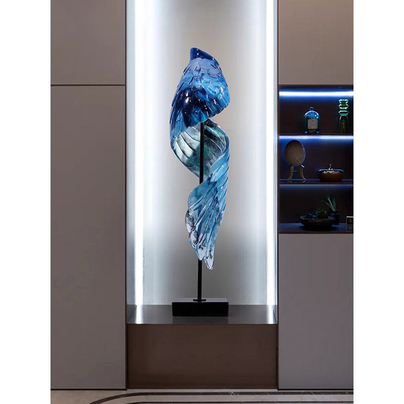 Aile de décoration en résine bleue légère de luxe italien, 37.4" H x 9.84" W x 9.06" D