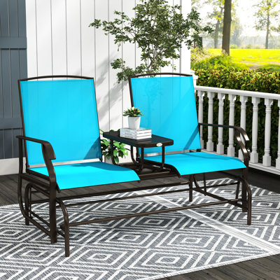 Banc de balançoire en métal avec table basse - table basse en métal - tissu respirant bleu, pour patio, table de patio et balcon. Cour arrière. 264 lb Par siège, confort
