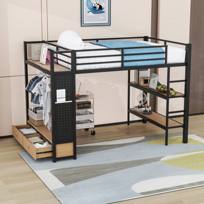 Metal Loft Bed With Integrated Storage And Ladder