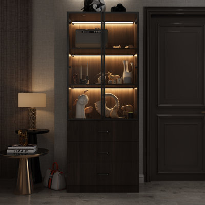 78.7 H x 31.5 W Glass Door Curio Cabinet with 3 drawers, LED lights, by Latitude Run