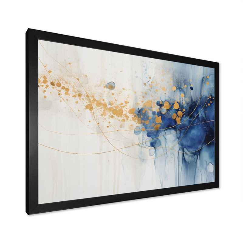 Momentary Spirit Golden Wave Retro Blue - Abstract Shapes, impression d'art mural, Cadre photo noir
