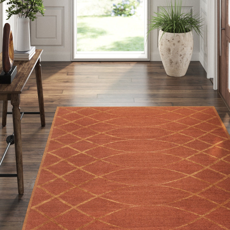 Geometric Area Rug in Gold/Orange, Rectangle 9' x 12'