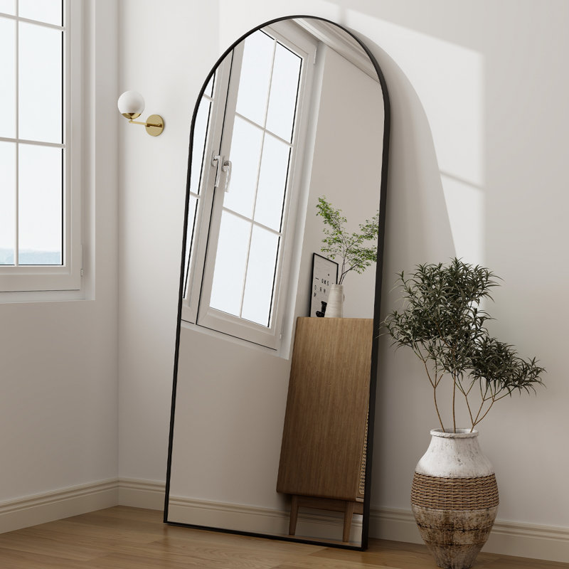Arched Full Length Floor Mirror with Stand - Basics by Wayfair™, 63.6" H x 21" W, Black