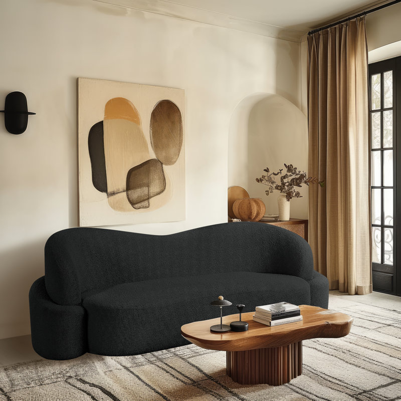 Ishawn Upholstered 90'' Sofa, Black Boucle Fabric