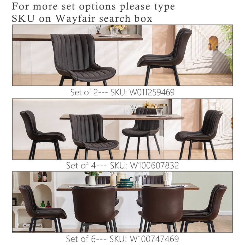Heitger Leather Upholstered Side Chairs Modern Dining Chairs with Metal Legs, Dining Room Chair, Brown