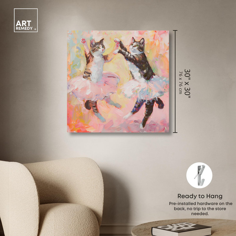 «Spring Cat Ballet Canvas» par Art Remedy, H 30 po x l 30 po x P 1,5 po, Toile tendue