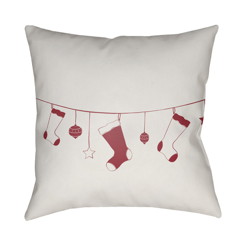 Socks Indoor/Outdoor Throw Pillow, 18" H x 18" W x 4" D, White / Red