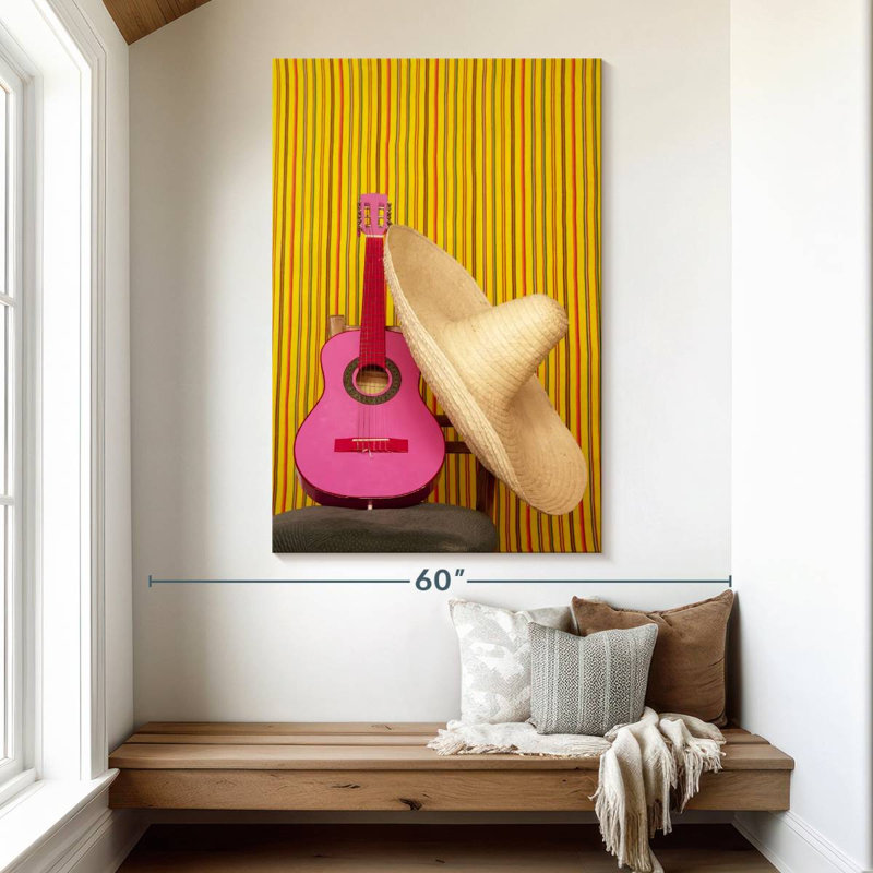 Abarca Pink Mexican Guitar, 51" H x 34" W