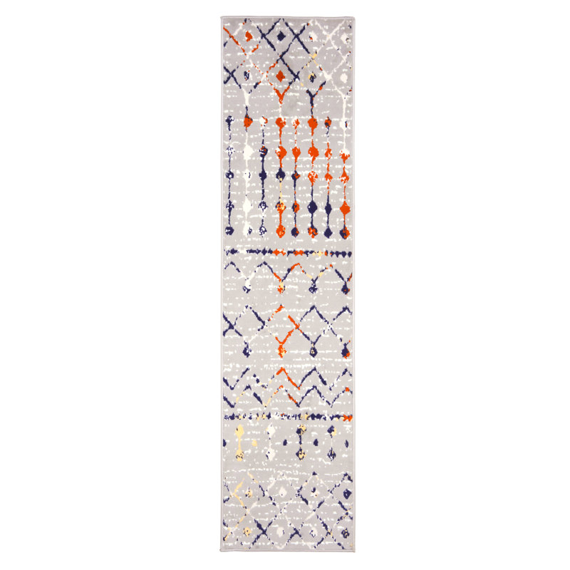 Tapis géométrique rose / bleu, Tapis de couloir 2 pi x 8 pi