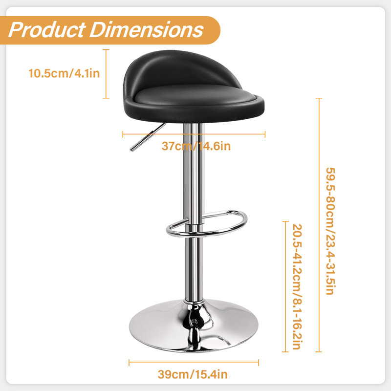 Tabouret de bar rotatif à hauteur ajustable Temelec, Noir