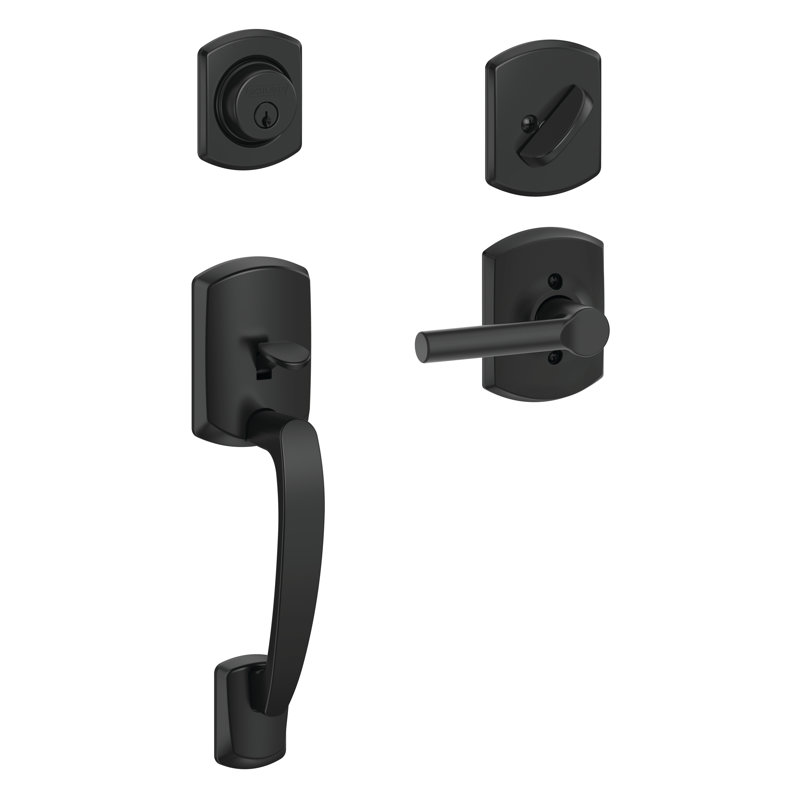 Greenwich Handleset with Single Cylinder Deadbolt and Broadway Door Lever and Rosette, Keyed Different, Yes