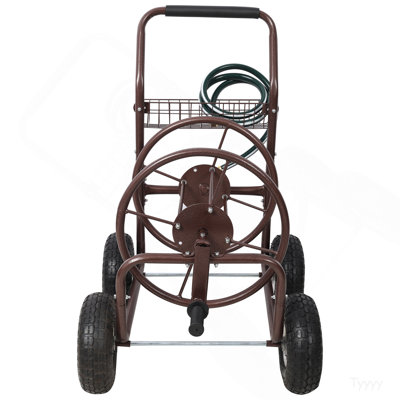 Chariot-enrouleur à boyaux en métal avec roues Expressions - Support à boyaux robuste - Capacité du boyau 250 pi