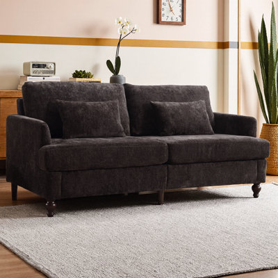 68.90" Mid-Century Modern Loveseat Sofa, 2-Seater Chenille Couch with Brown Wood Feet, Deep Seat Upholstered Settee for Living Room & Bedroom, Removable Cushions