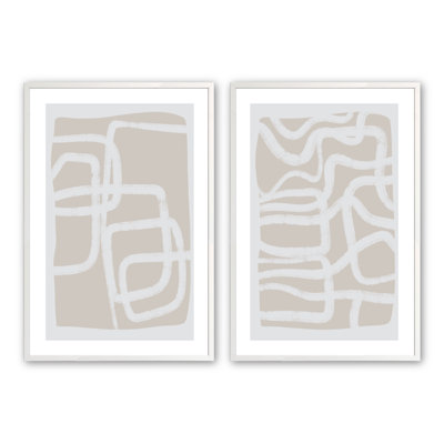Sallee Greige Simple Abstract, Set Of 2 Framed On Paper 2 Pieces by Line2Form Print